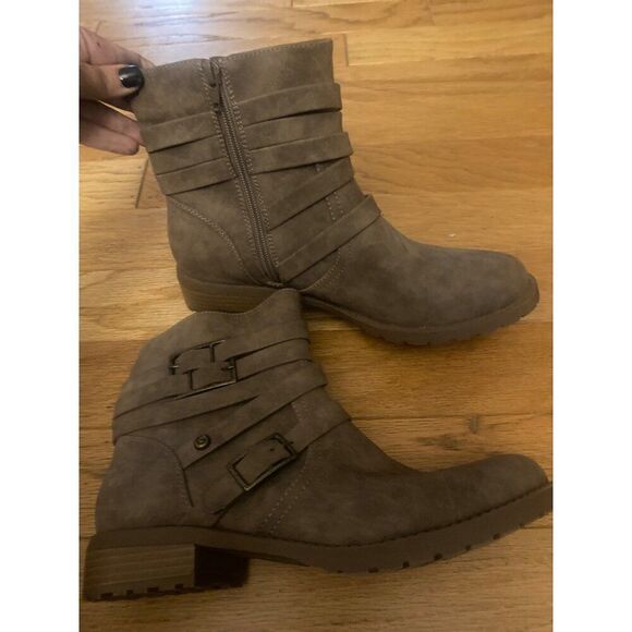 G by Guess Brown Faux Leather Ankle Boots Buckle & Zip Closure For Women 9.5M - Picture 2 of 8